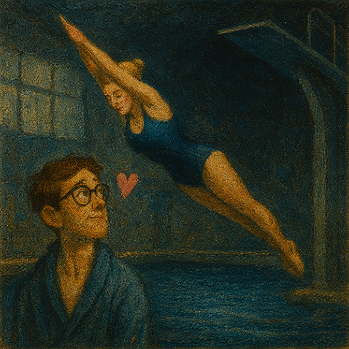 DIVING LOVE or: Ode to the Despair of a Poet in Love with a Diver. Oops, he looks like Woody Allen