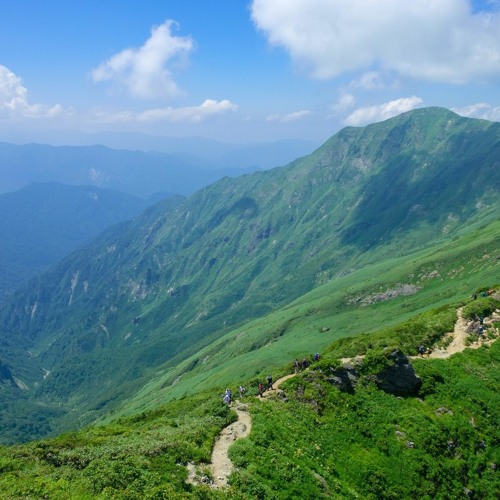 Hiking in the mountains in spring