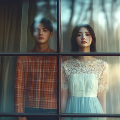 Two people looked through one same pane