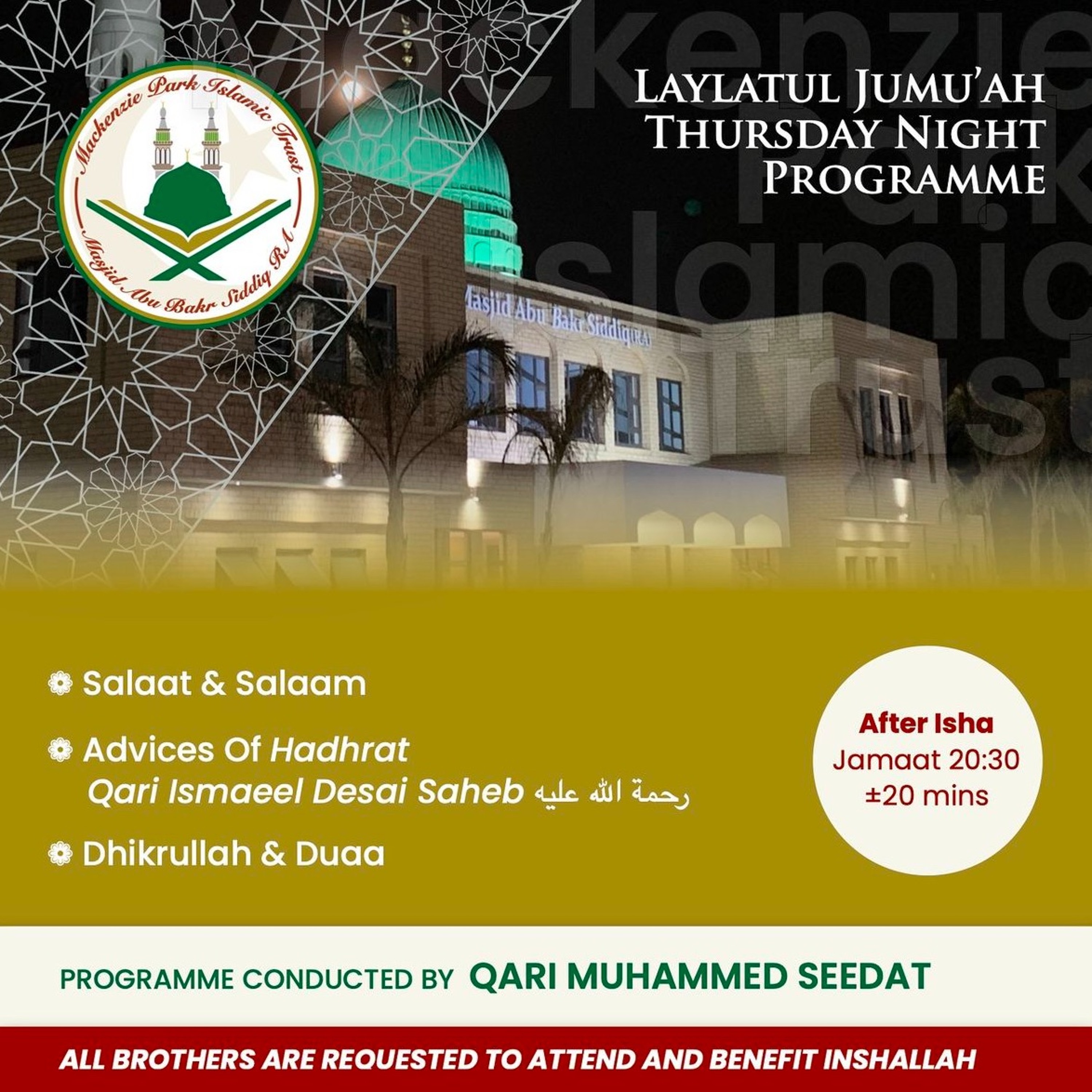 Thursday Night Programme (28-11-2024) | Advices of Hadhrat Qari Ismaeel Desai رحمة الله عليه episode artwork