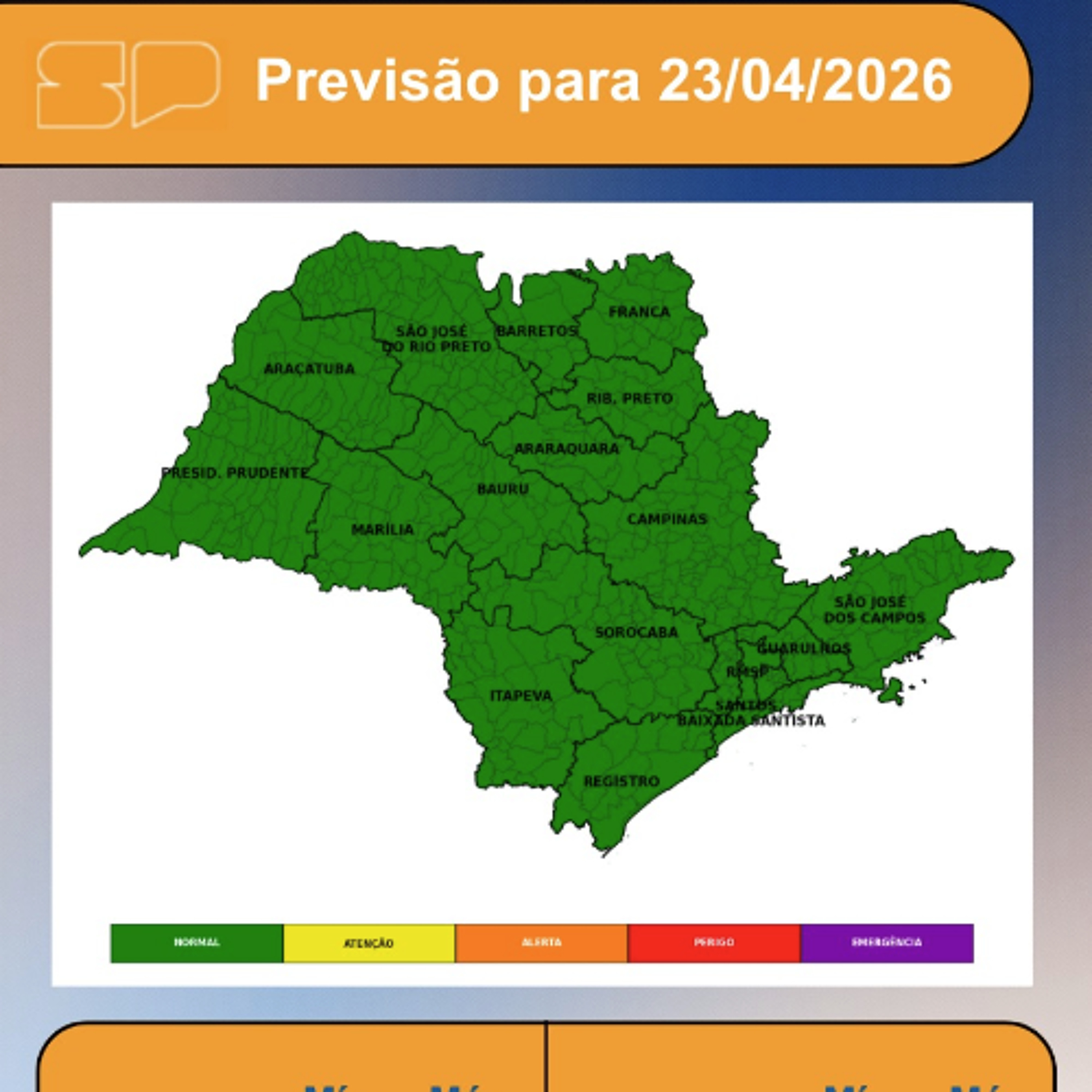 Defesa Civil - Quarta-feira, 23 de abril, a massa de ar seco permanece atuando sobre grande parte do estado de São Paulo