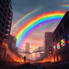 Rainbow over ruins