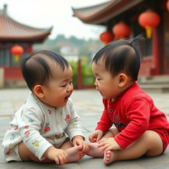 ik en stok in een chinese kingdom spelende met elkaare