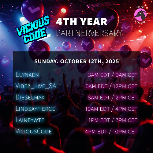 ViciousCode 4 Year Partnerversary Raid Train on Twitch 2025.10.12