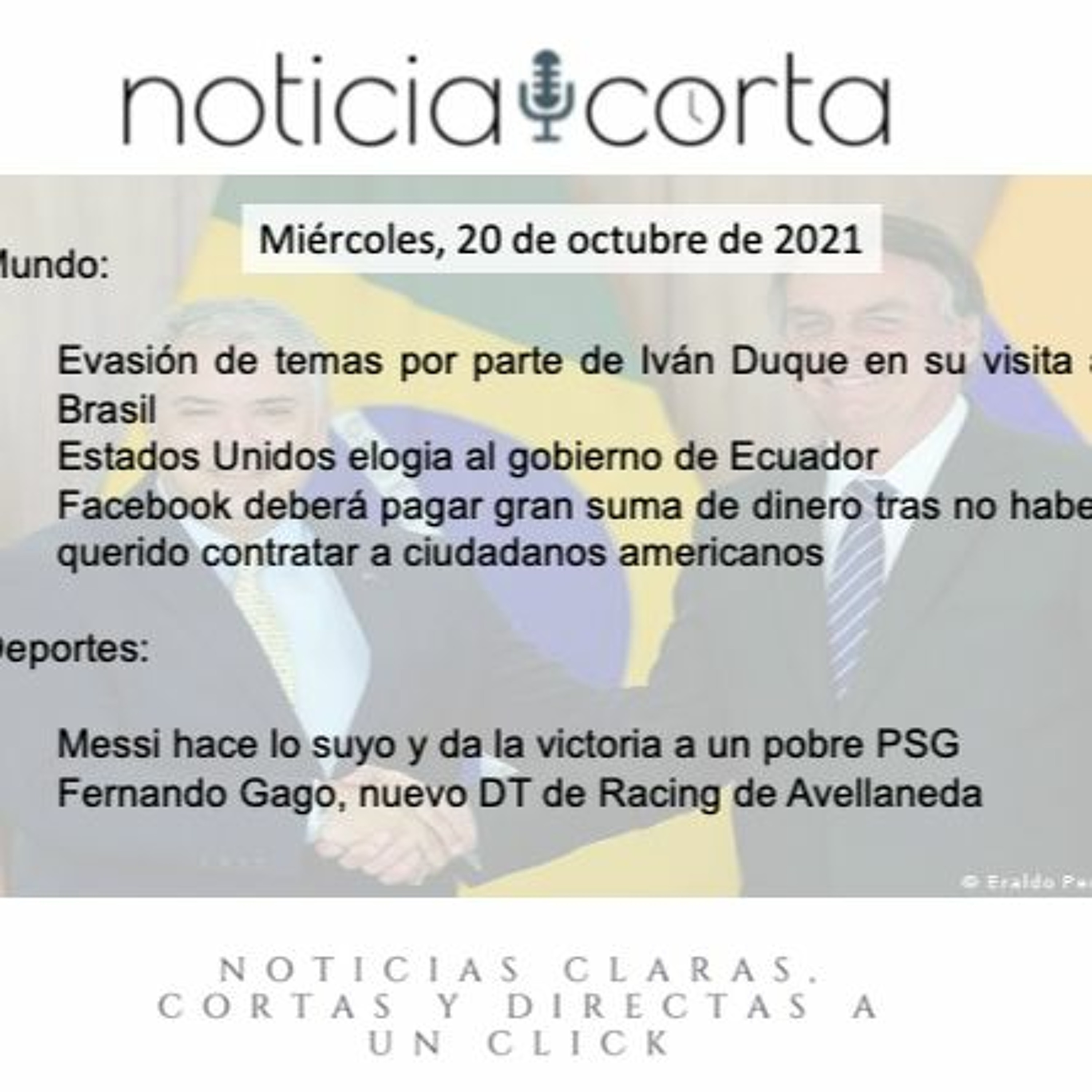 Noticia Corta, Miércoles 20 De Octubre De 2021