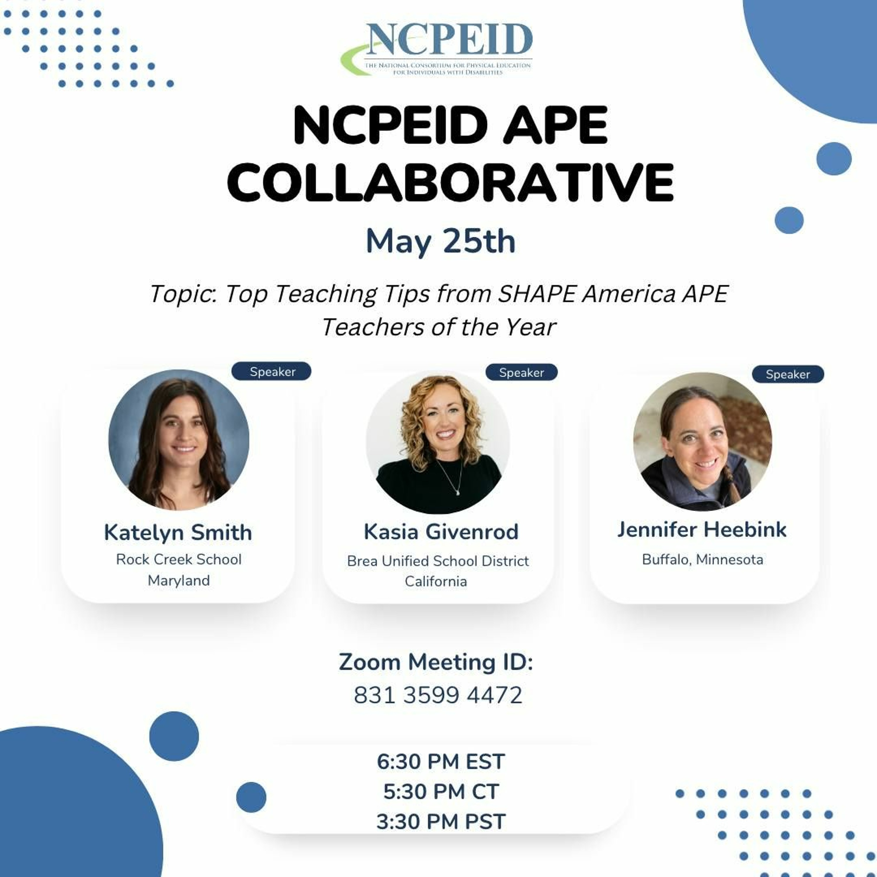 NCPEID May APE Collaborative: Top Teaching Tips from SHAPE APE Teachers of the Year