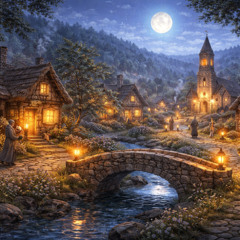 Moonlit Village - Serene Medieval Night