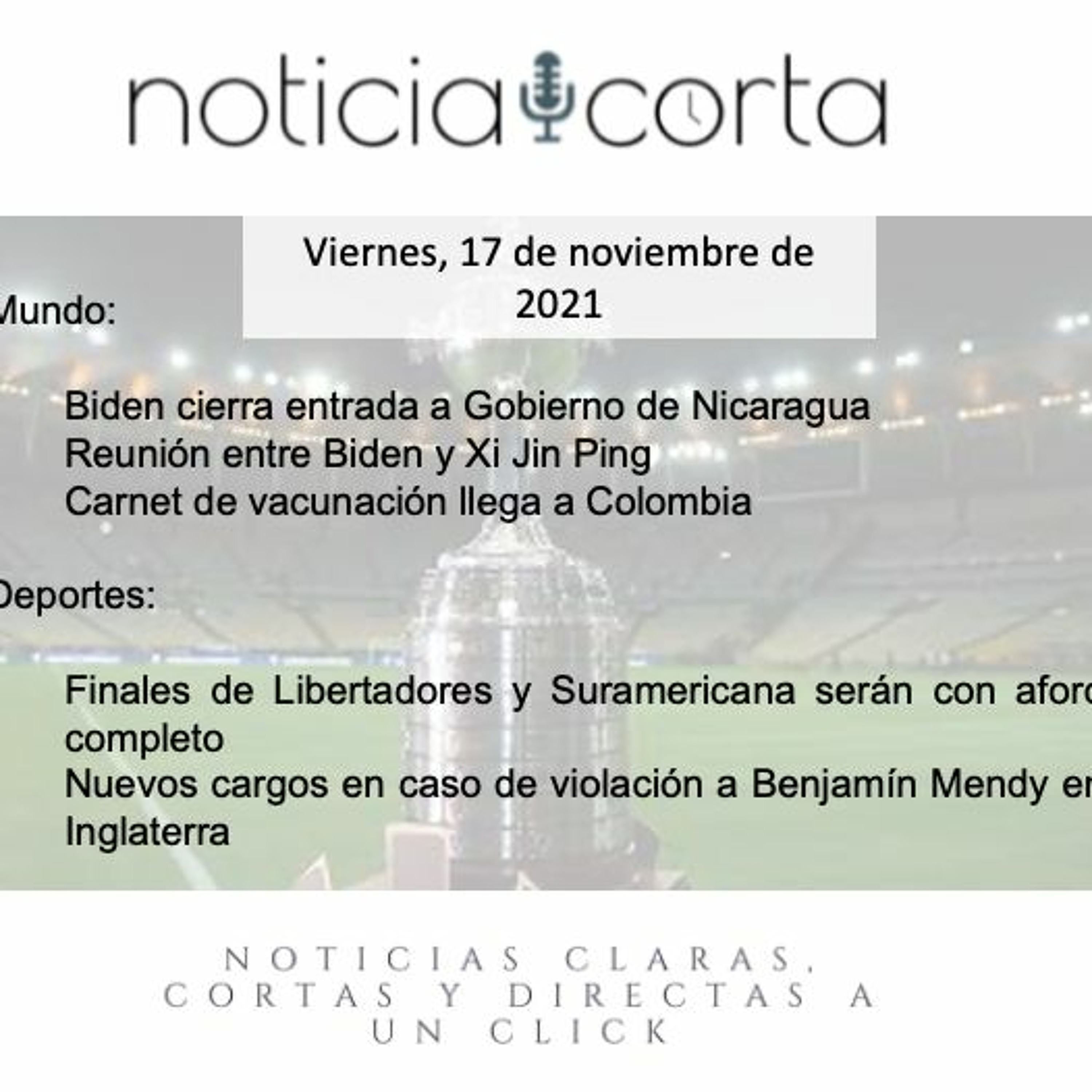 Noticia Corta, Miércoles 17 De Noviembre De 2021
