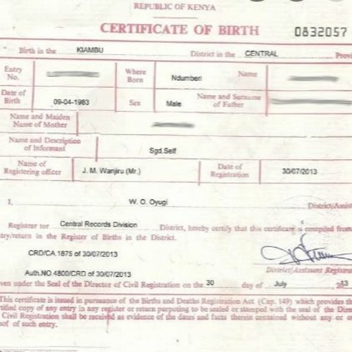 MAKALA YA BIRTH CERTIFICATE KIbra