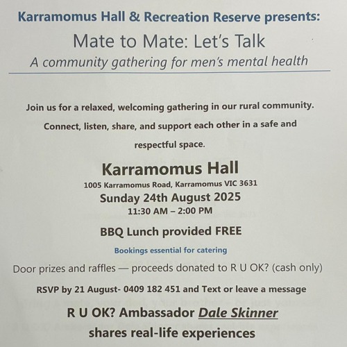 Gwenda Metzke on the Mate to Mate: Let's Talk lunch at the Karramomus Hall & Recreation Reserve