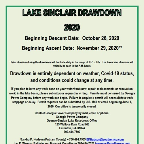 UPDATE on Lake Sinclair Drawdown