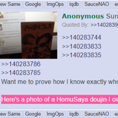 Here's a photo of a HomuSaya doujin I own