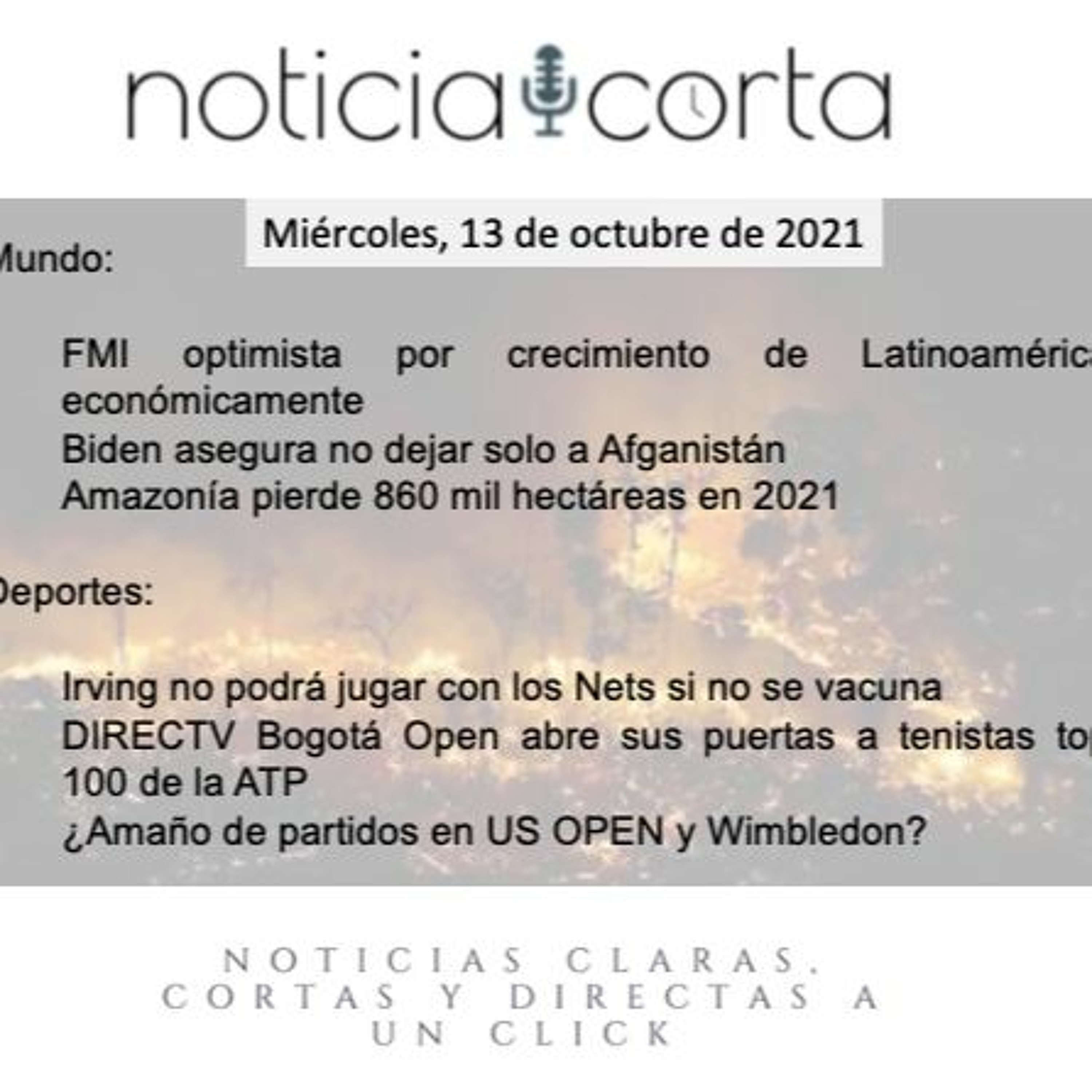 Noticia Corta, Miércoles 13 De Octubre De 2021