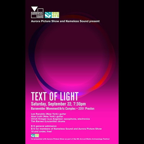 September 22, 2012 - Text of Light at Barnevelder Movement/Arts Complex