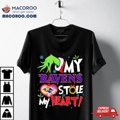Grinch Hand My Baltimore Ravens Stole My Heart Christmas Shirt