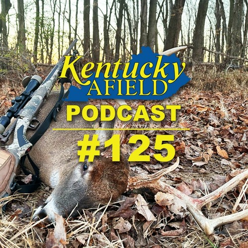 Podcast graphic showing a harvested deer with a rifle resting on it