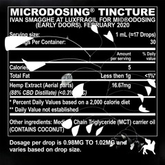 MICRODOSING TINCTURE LOT 001.  EARLY DOORS @ LUX FRAGIL BY IVAN SMAGGHE