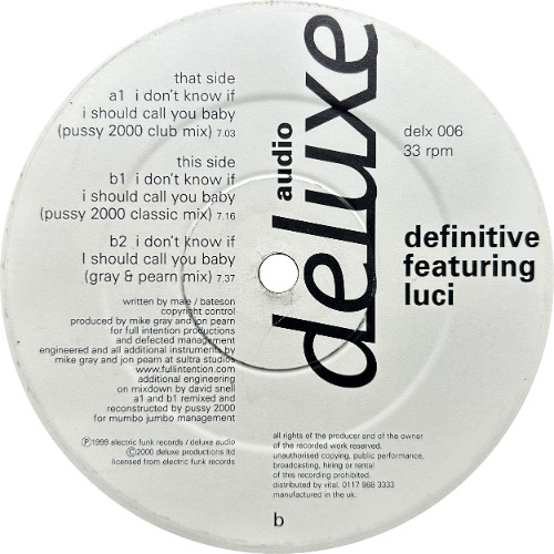 Definitive Featuring Luci - I Don't Know If I Should Call You Baby (Gray & Pearn Mix) (2000)