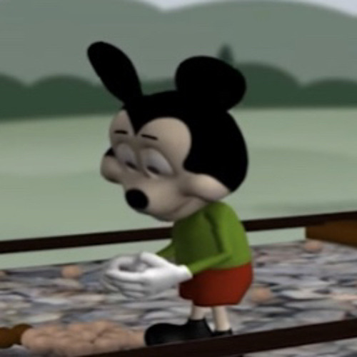 mickey on a railway picking up stones