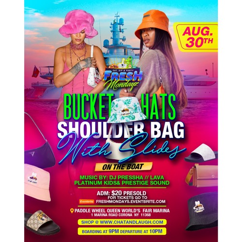 FRESH MONDAYS, (HATS, SHOULDER BAG AND SLIDES