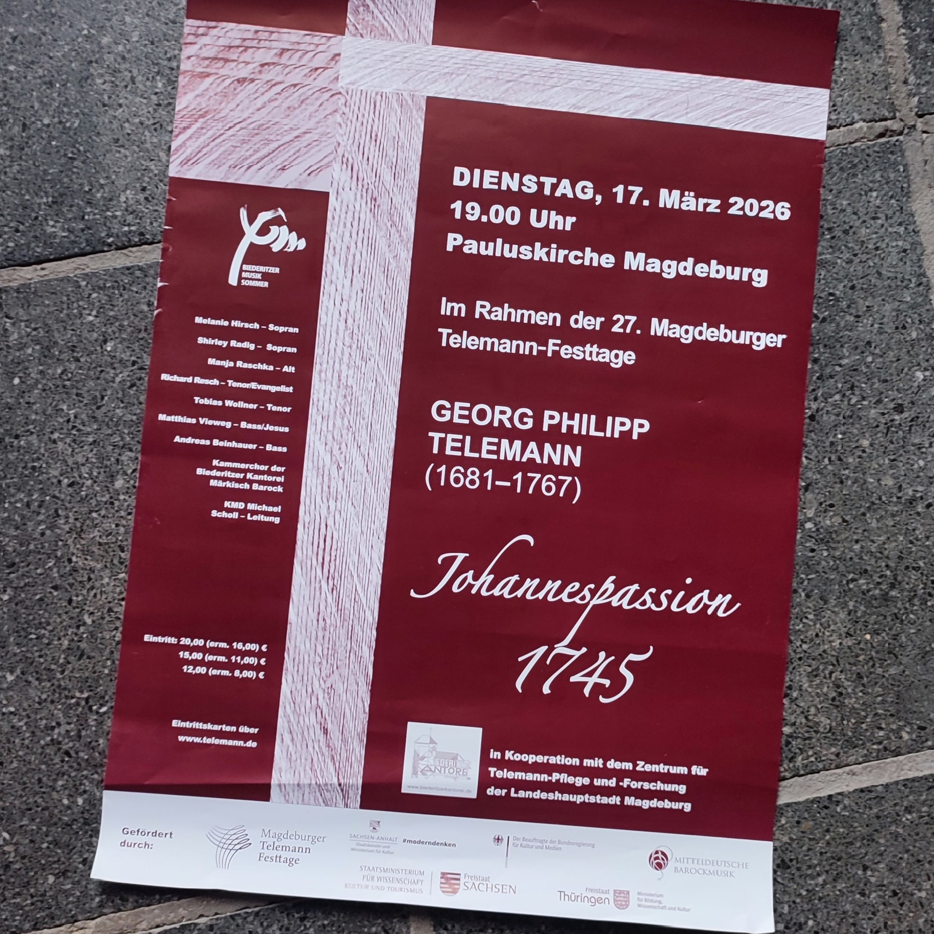 Telemannfesttage 2026: Aufführung der Johannespassion von 1745