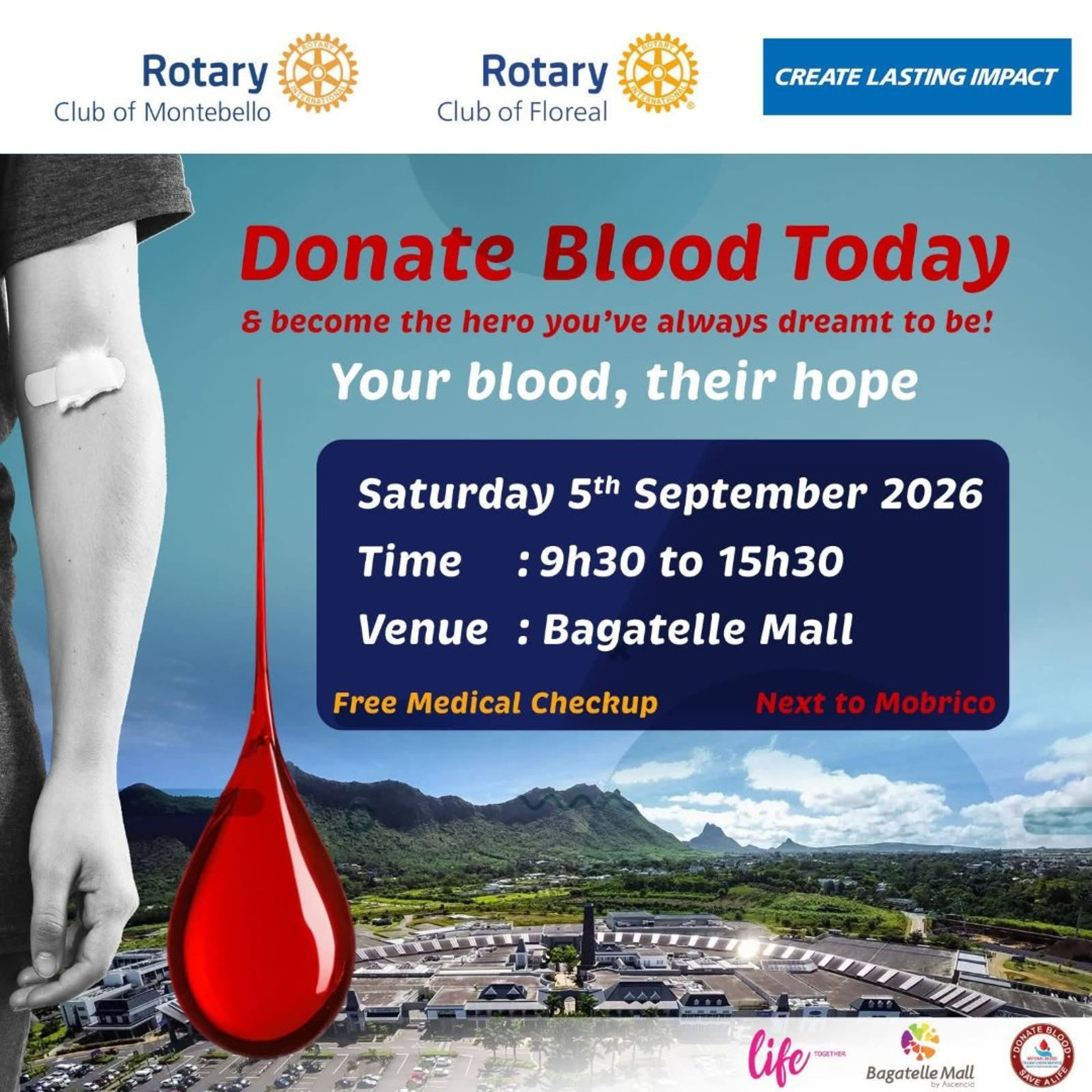 Rotary Clubs de Floréal et de Montebello - Un geste pour sauver des vies : collecte de sang ce samedi à Bagatelle