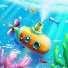 Colorful Submarine Riding Among Its Fish Friends