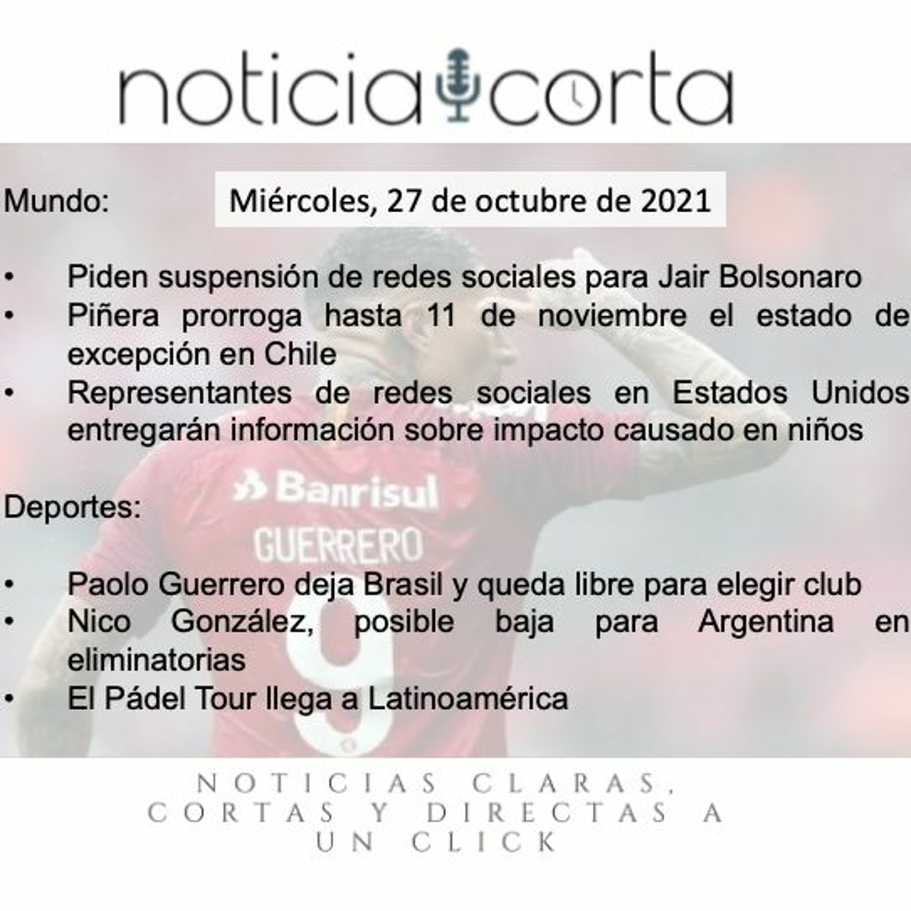 Noticia Corta, Miércoles 27 De Octubre De 2021