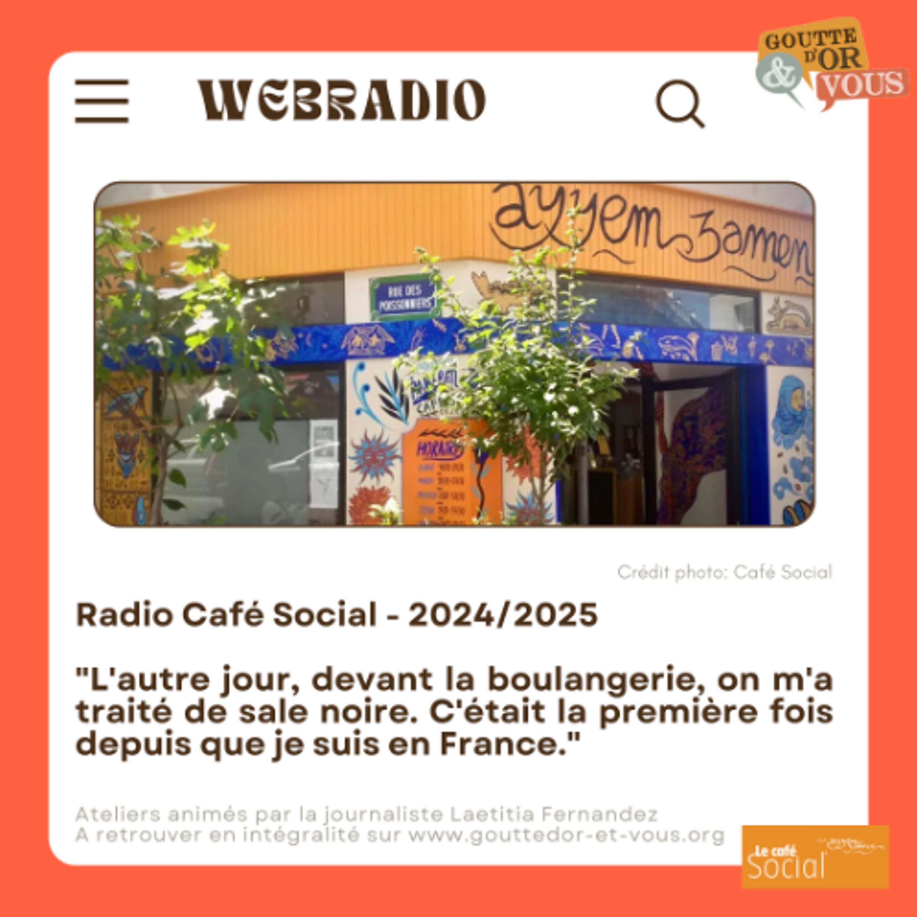 Radio Café Social - " L'autre jour, devant la boulangerie, on m'a traité de sale noire. C'était la première fois depuis que je suis en France." episode artwork