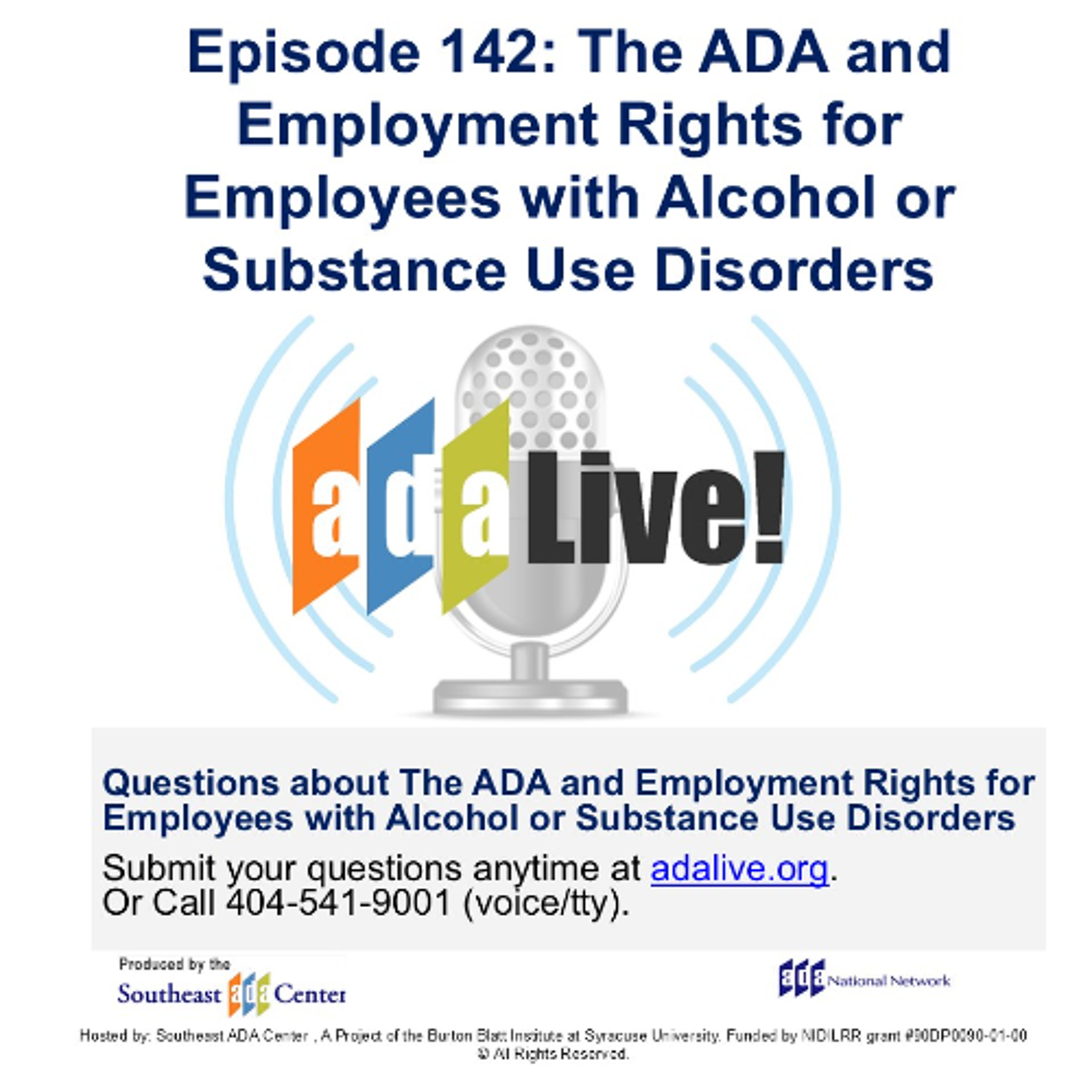 Episode 142: The ADA and Employment Rights for Employees with Alcohol or Substance Use Disorders episode artwork