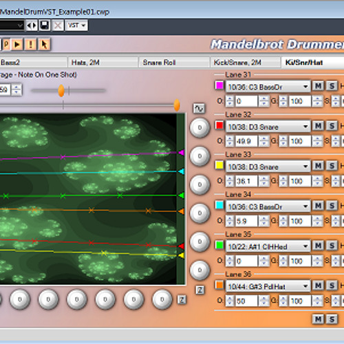 Example 5/4 groove made with Mandelbrot Drummer VST in Ableton Live