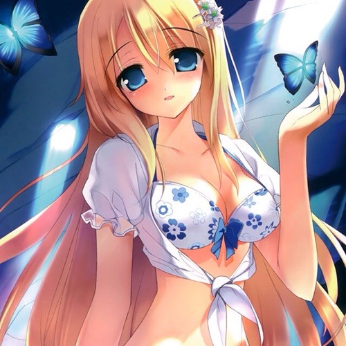 Blonde anime girl blue eyes