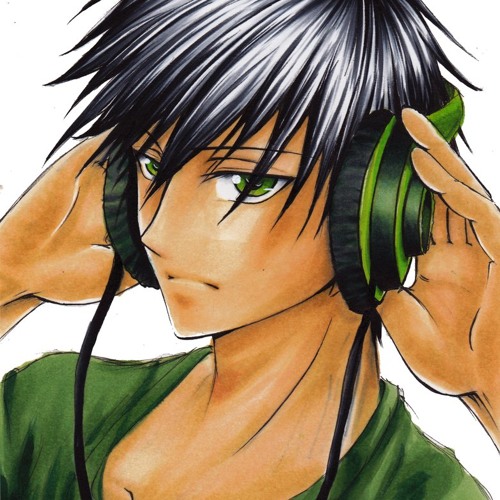 Anime cool boy with headphones