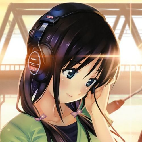 Anime girl with black hair and headphones