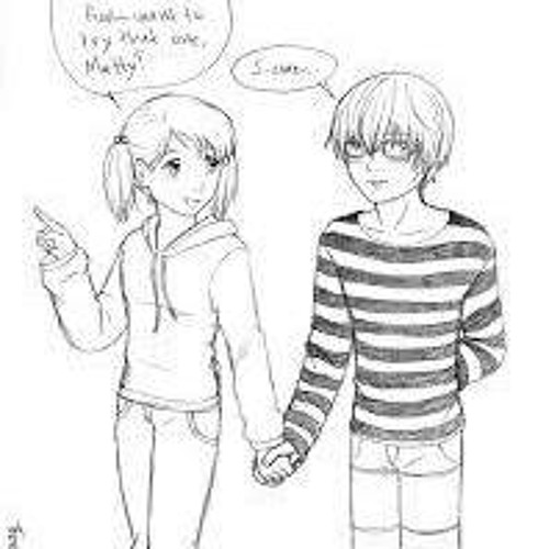 Anime girl holding boy