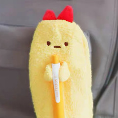 a cute tempura holding a pen