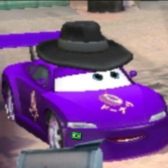a purple car with an hat